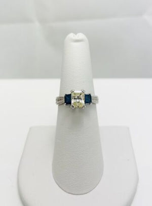 1ct Genuine Radiant Cut Diamond Sapphire 14k White Gold Ring