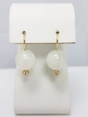 Custom Made White Quartz Diamond 14k Gold Earrings