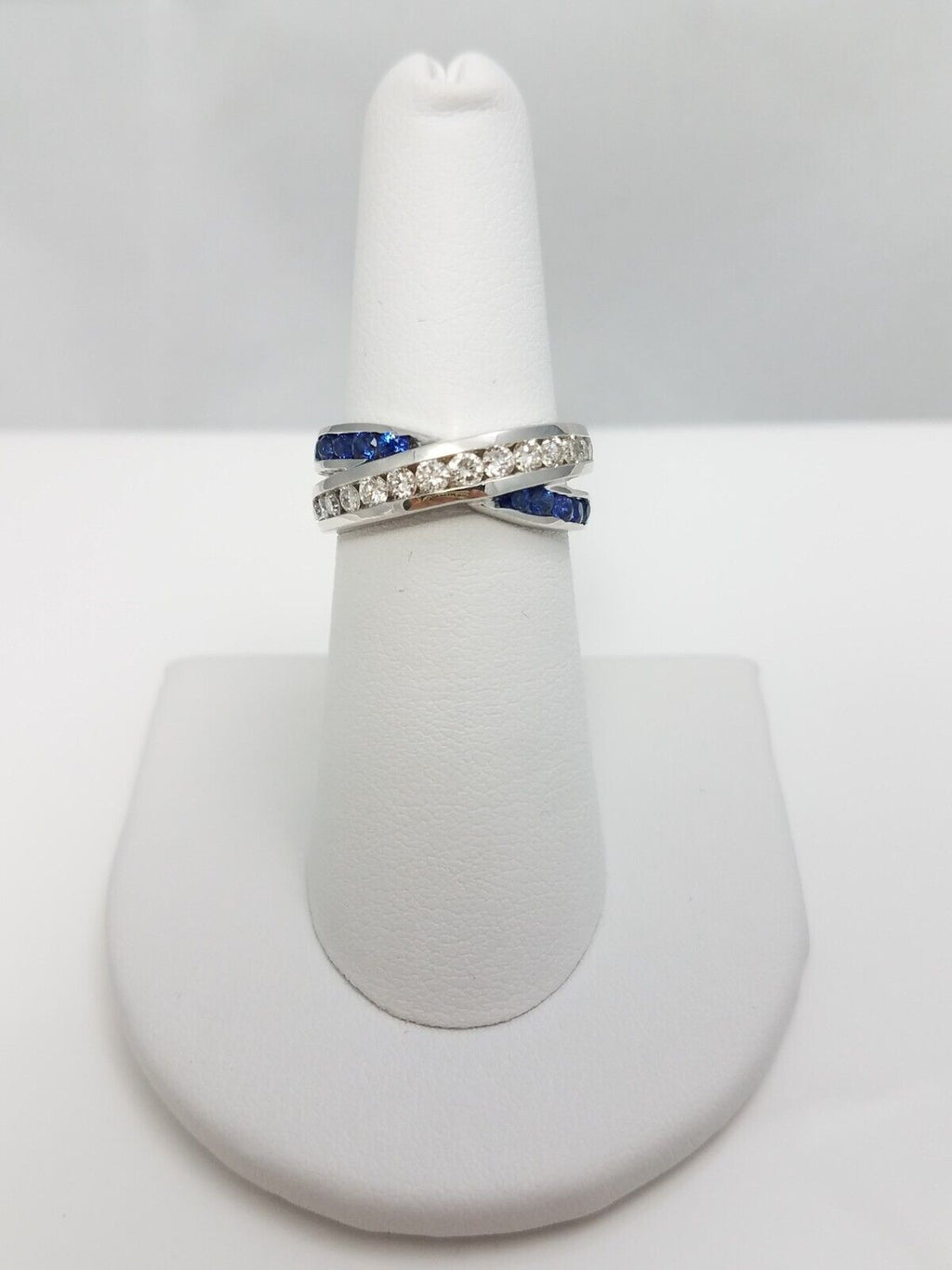 New! 14k White Gold Sapphire Diamond Ring