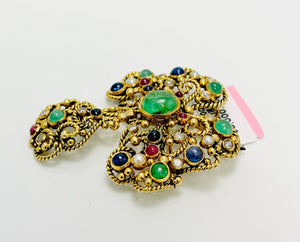 5ctw Vintage 18k Gold Emerald Sapphire Diamond Pendant Brooch