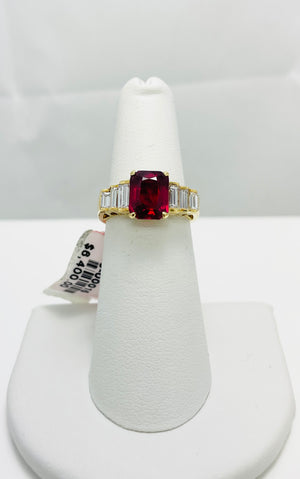 3.30ctw Estate Treated Ruby Diamond 18k Gold Ring