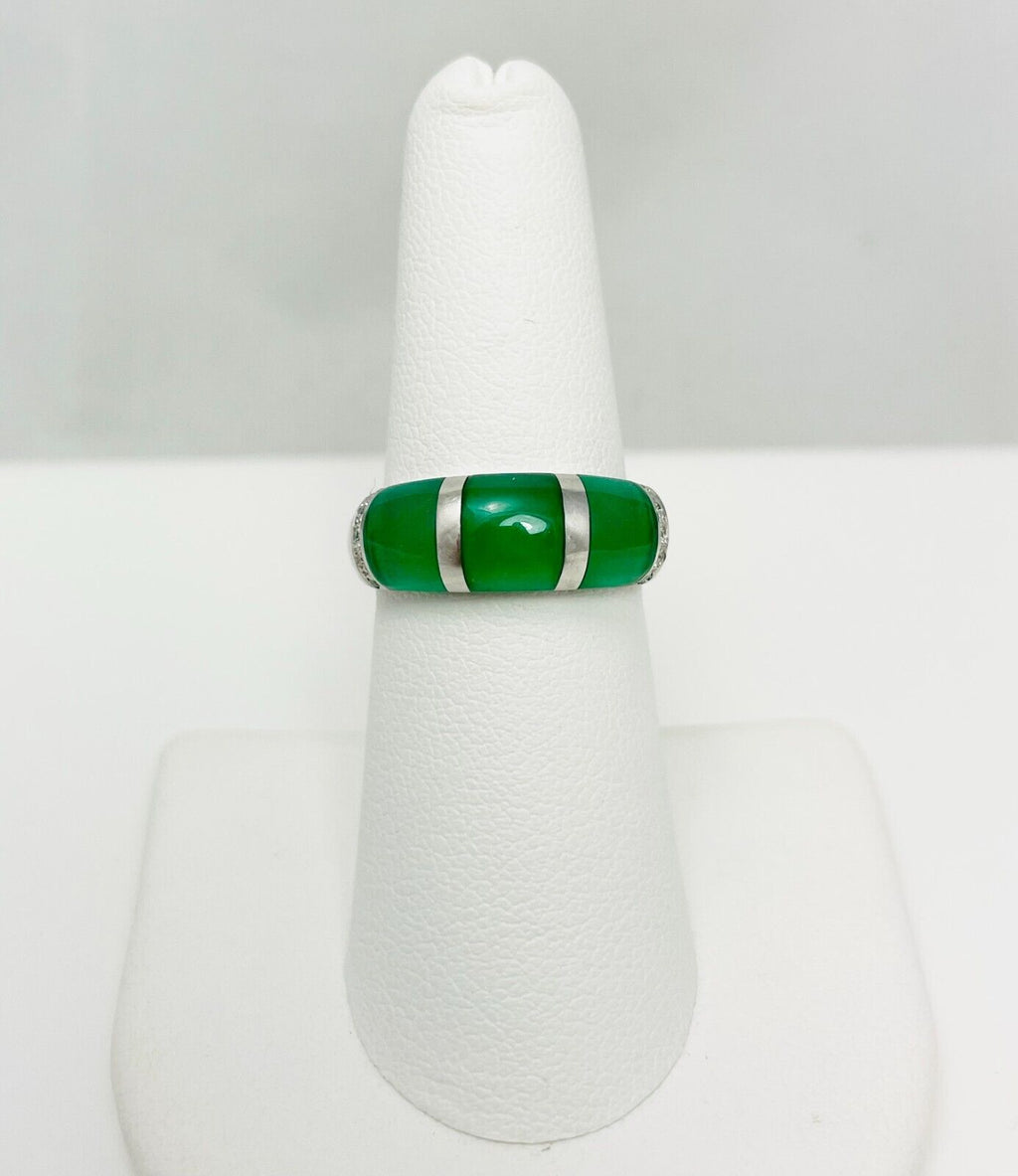 Vintage Green Chalcedony 14k White Gold Ring
