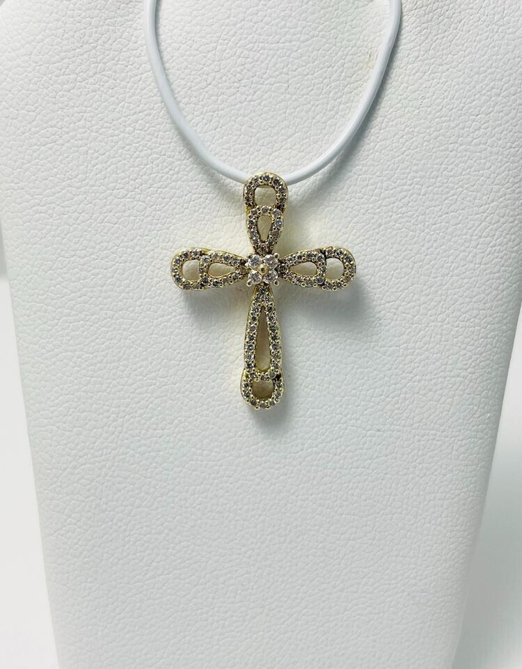 New! .43ctw Natural Diamond 14k Gold Cross Pendant