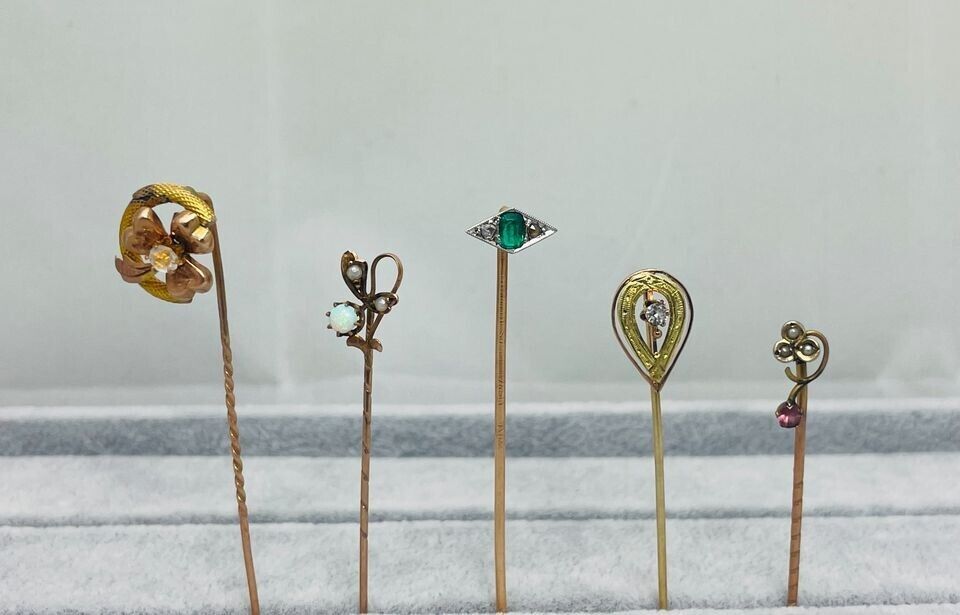 Five Early 1900s 9k To 14k Gold Stickpin Lot