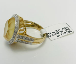 New! Quartz Mabe Pearl Doublet Natural Diamond 10k Gold Ring