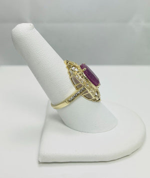 Showy 4ct Glass Filled Ruby 10k Yellow Gold Ring