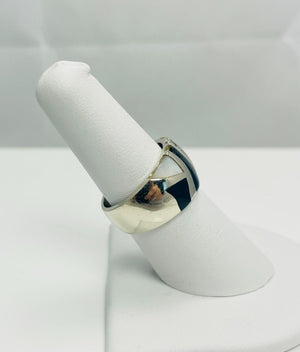 14k Solid White Gold Mother of Pearl Onyx Diamond Ring