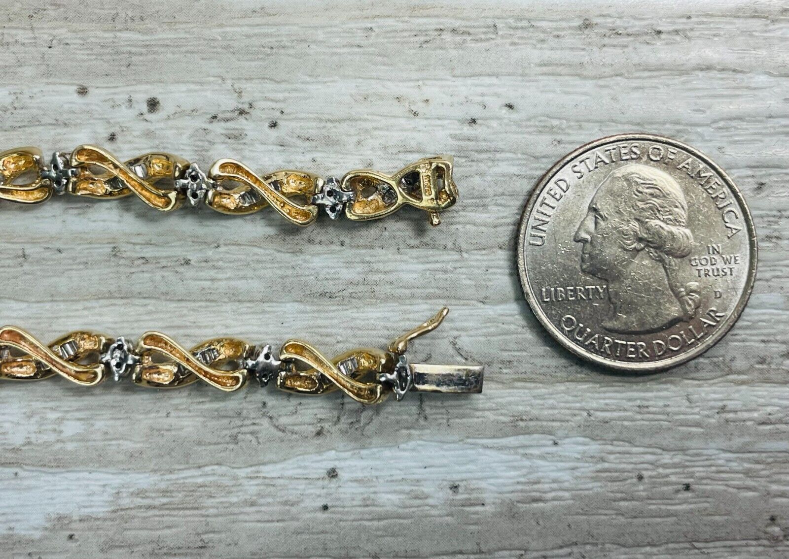 7.75" 14k Two Tone Gold Natural Diamond 14k Gold Bracelet
