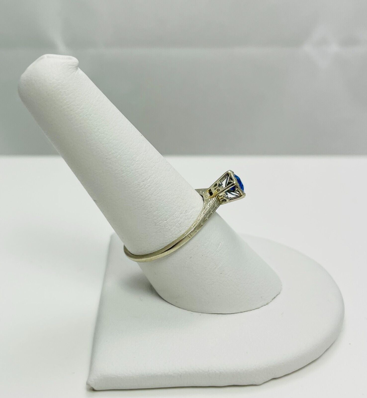 Early 1900's Vibrant Blue Gem 18k White Gold Engagement Ring