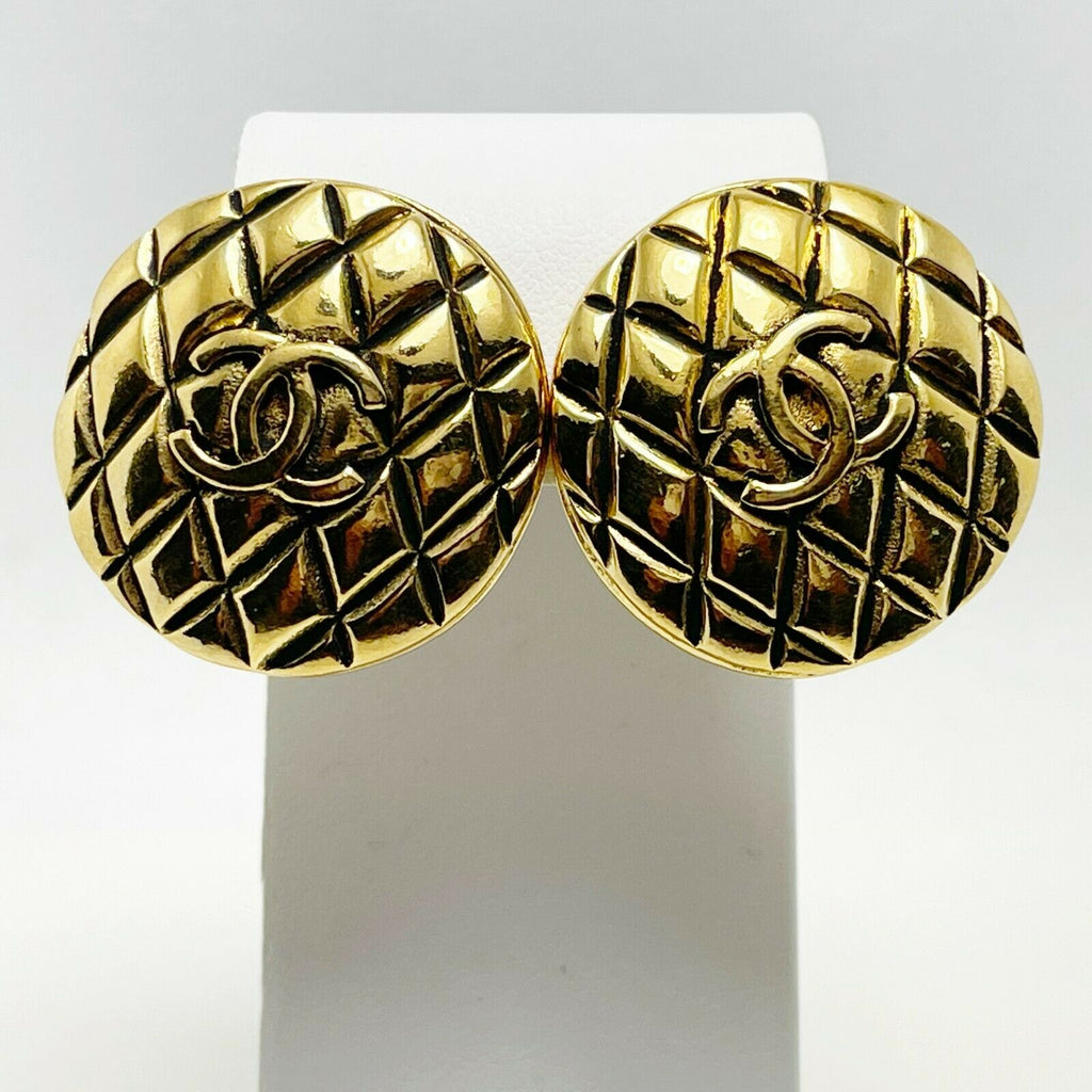 New! Chanel 30mm Quilted Design Earrings