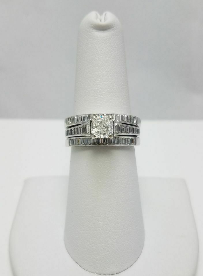 G.I.A. .90 E VS1 14k White Gold Diamond Engagement Ring Set