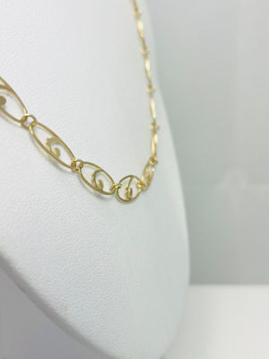 30" 14k Solid Yellow Gold Vintage Fancy Link Necklace Chain Italy