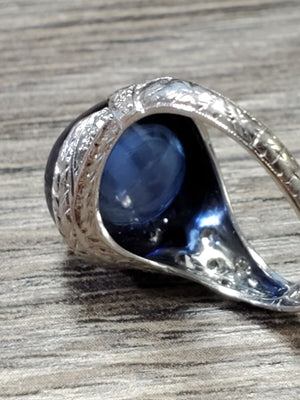 1930's Art Deco 10ct Synthetic Sapphire Diamond Platinum Ring