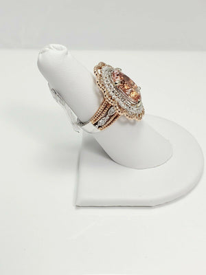 New! 8.10ctw Morganite Diamond 14k White Rose Gold Ring