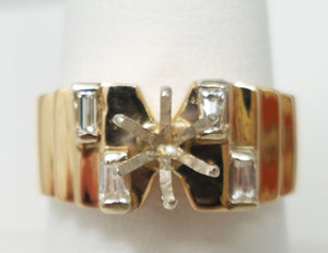 Cool Chunky Vintage 14k Solid Gold Natural Diamond Ring Mount To Restore
