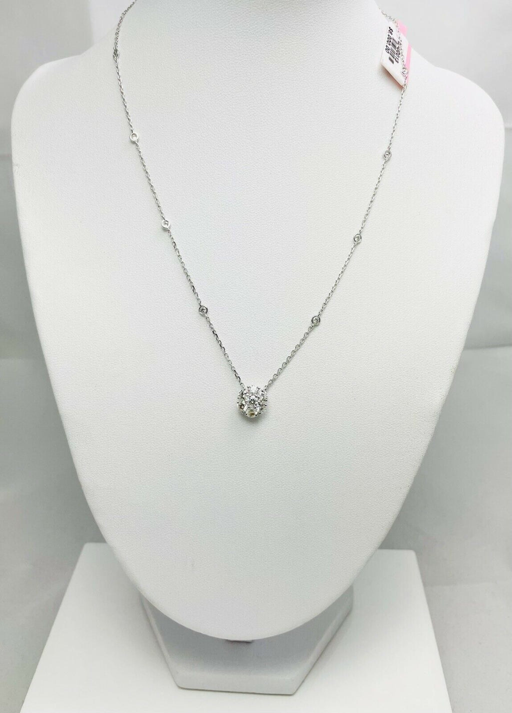 New! 1.39ctw Natural Diamond 14k White Gold Station Necklace