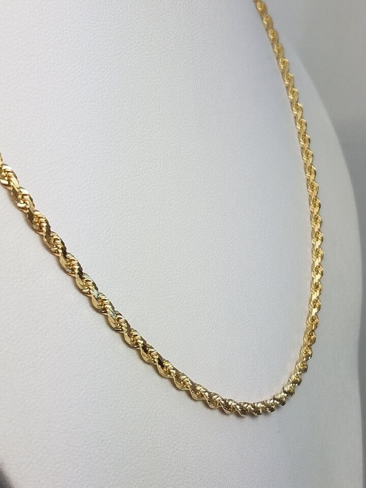 New! 18" 10k Solid Yellow Gold Diamond Cut Rope Chain Necklace