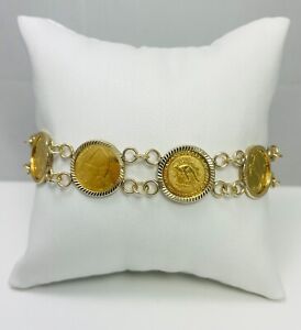 Cool 7.5" 24k Gold Coin 14k Bracelet
